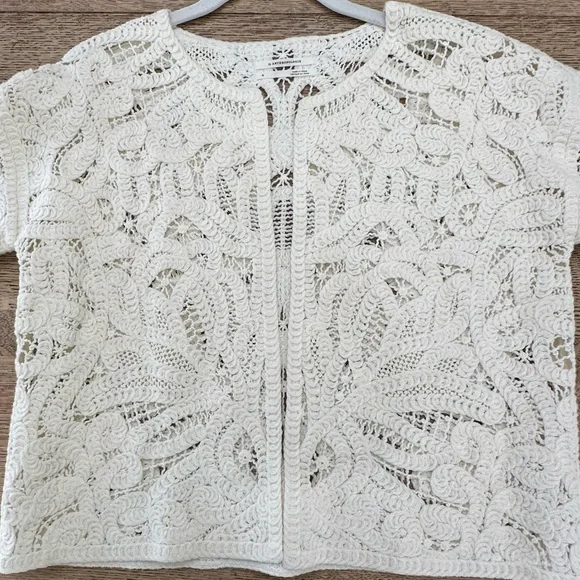 Anthropologie Open Front Crochet Lace Kimono Cropped Cardigan Jacket small - Picture 7 of 16